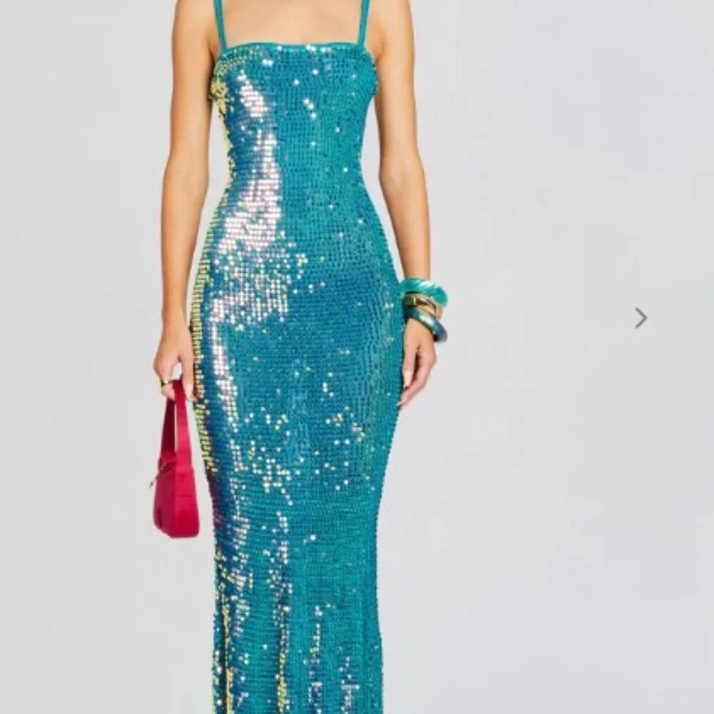 RETROFETE- Lisette Aquamarine Sequin Dress - Picture 4 of 7